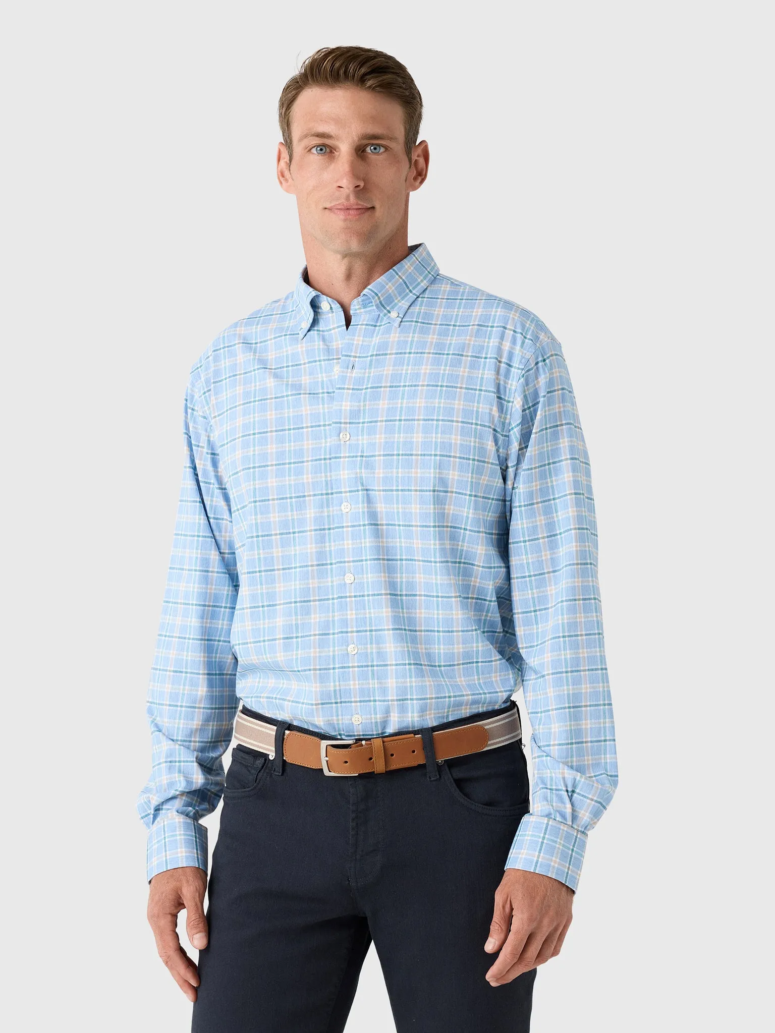 Johnnie-O Men's Basswood Plaid Performance Button-Down Shirt sold by Saint Bernard