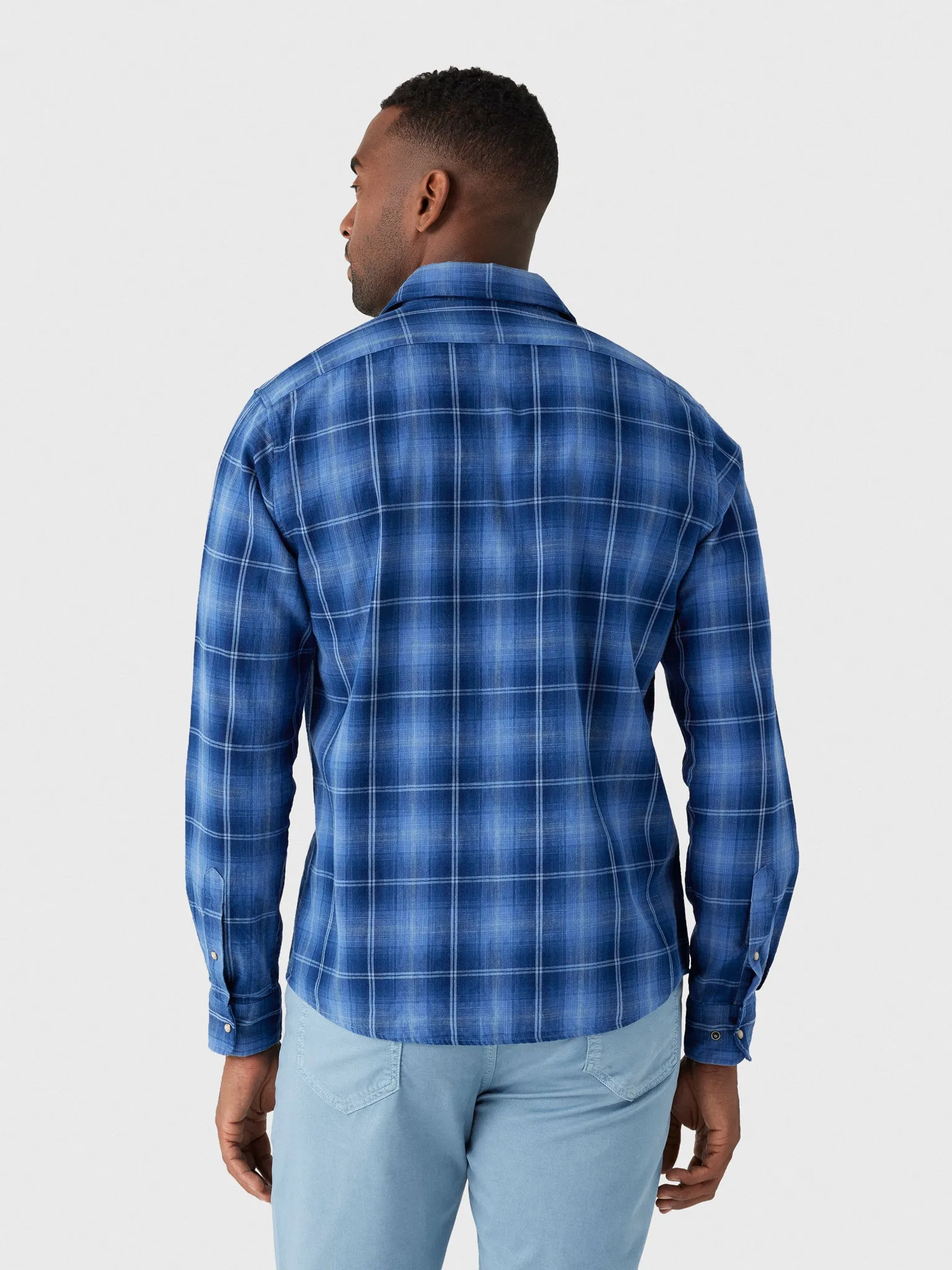 Johnnie-O Men's Snap Indigo Plaid Button-Down Shirt sold by Saint Bernard product image thumbnail 4