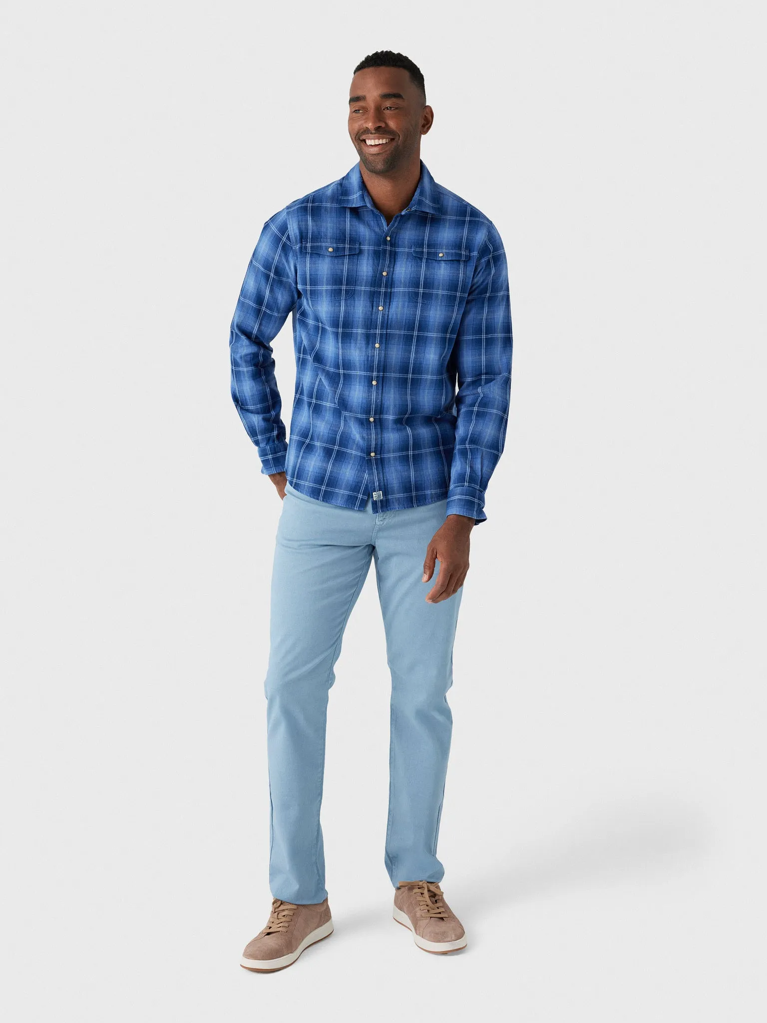 Johnnie-O Men's Snap Indigo Plaid Button-Down Shirt sold by Saint Bernard product image thumbnail 2
