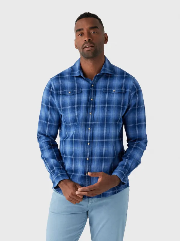 Johnnie-O Men's Snap Indigo Plaid Button-Down Shirt made by Johnnie-O