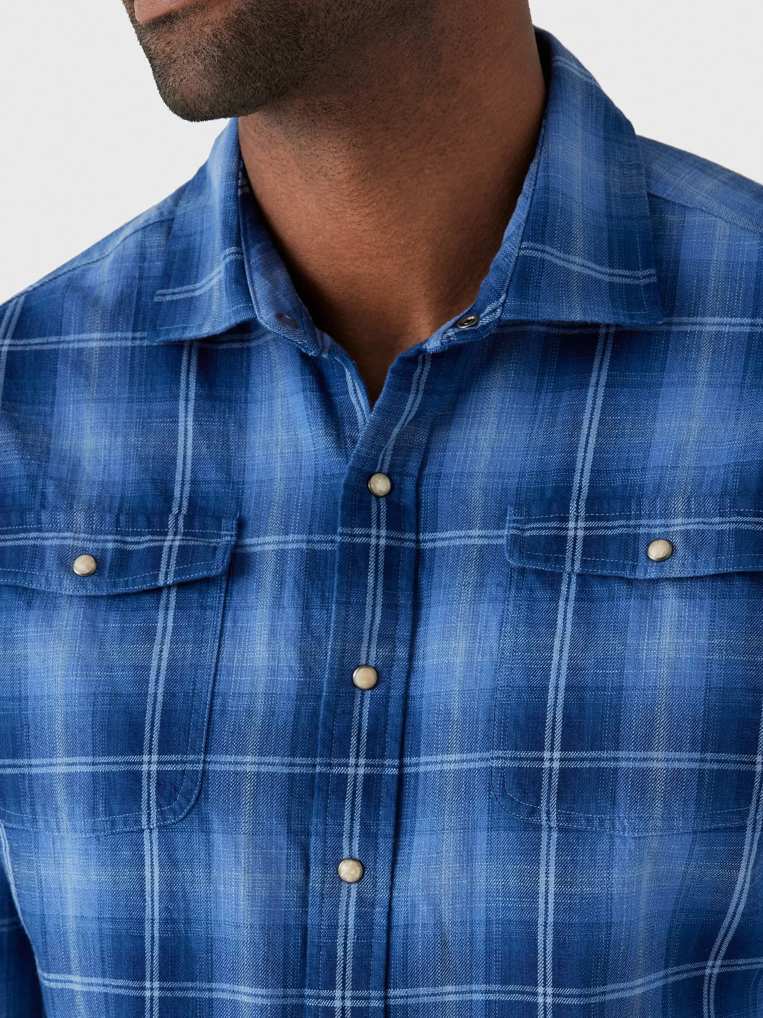 Johnnie-O Men's Snap Indigo Plaid Button-Down Shirt sold by Saint Bernard product image thumbnail 5