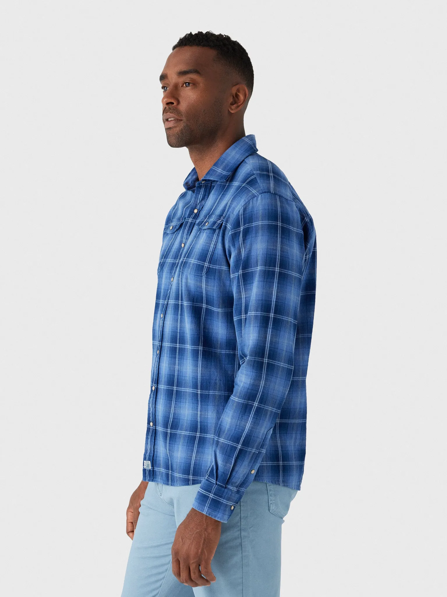 Johnnie-O Men's Snap Indigo Plaid Button-Down Shirt sold by Saint Bernard product image thumbnail 3