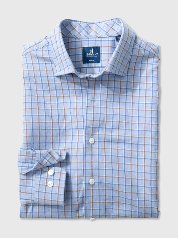 Johnnie-O Men's Chestnut Pane Performance Button-Down Shirt made by Johnnie-O