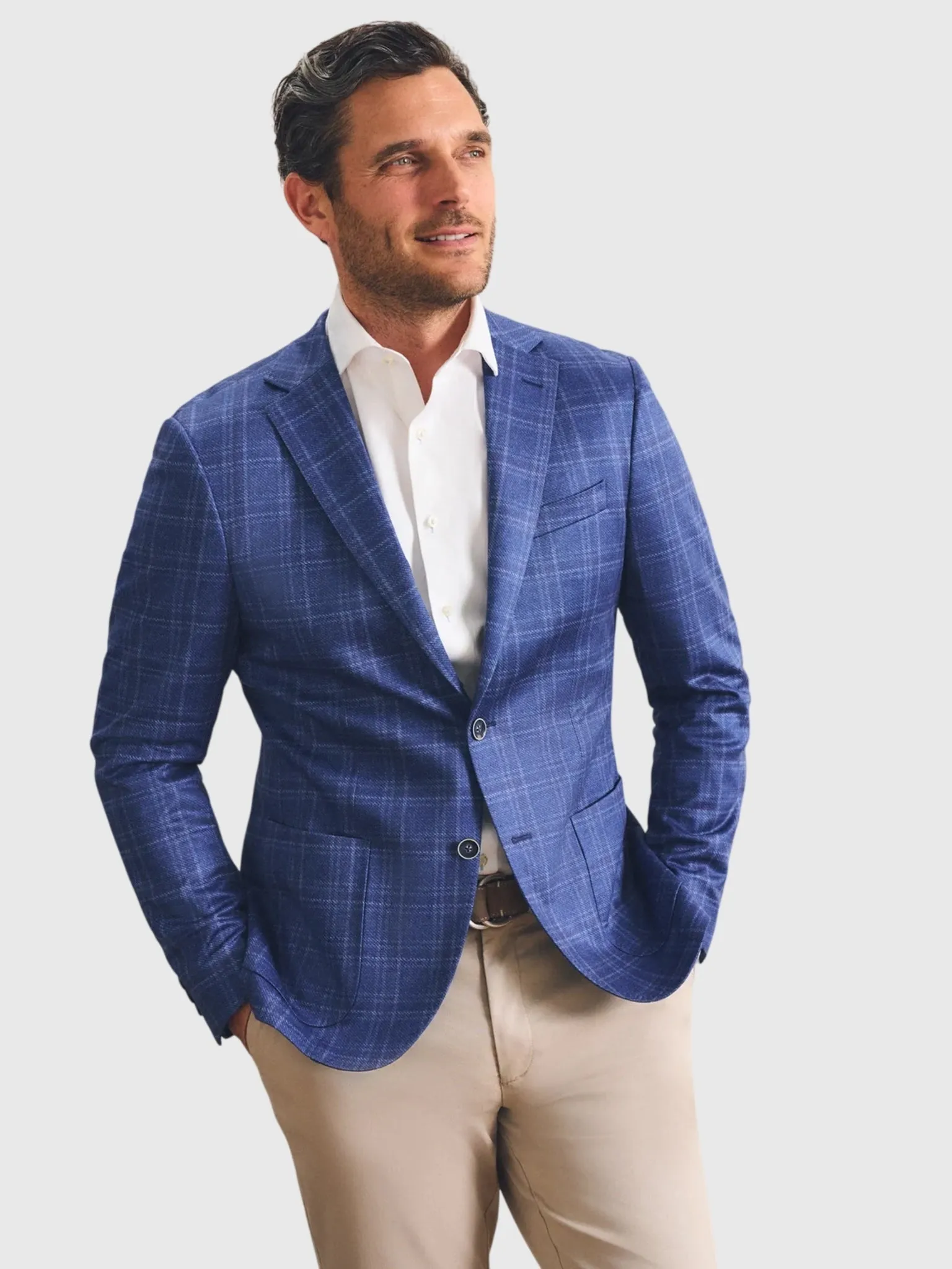 Johnnie-O Men's Donington Plaid Printed Knit Stretch Sport Coat sold by Saint Bernard
