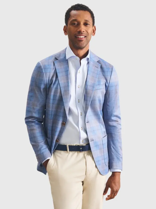 Johnnie-O Men's Santa Anita Plaid Printed Knit Stretch Sport Coat made by Johnnie-O