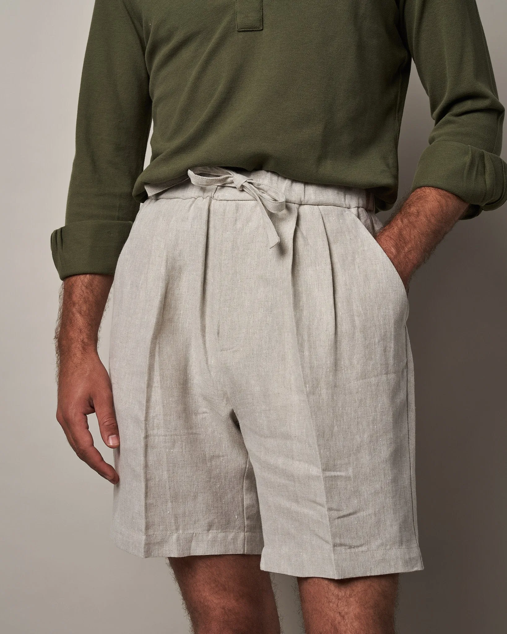 S005 Linen Drawstring Shorts - Stone sold by Informale product image thumbnail 4