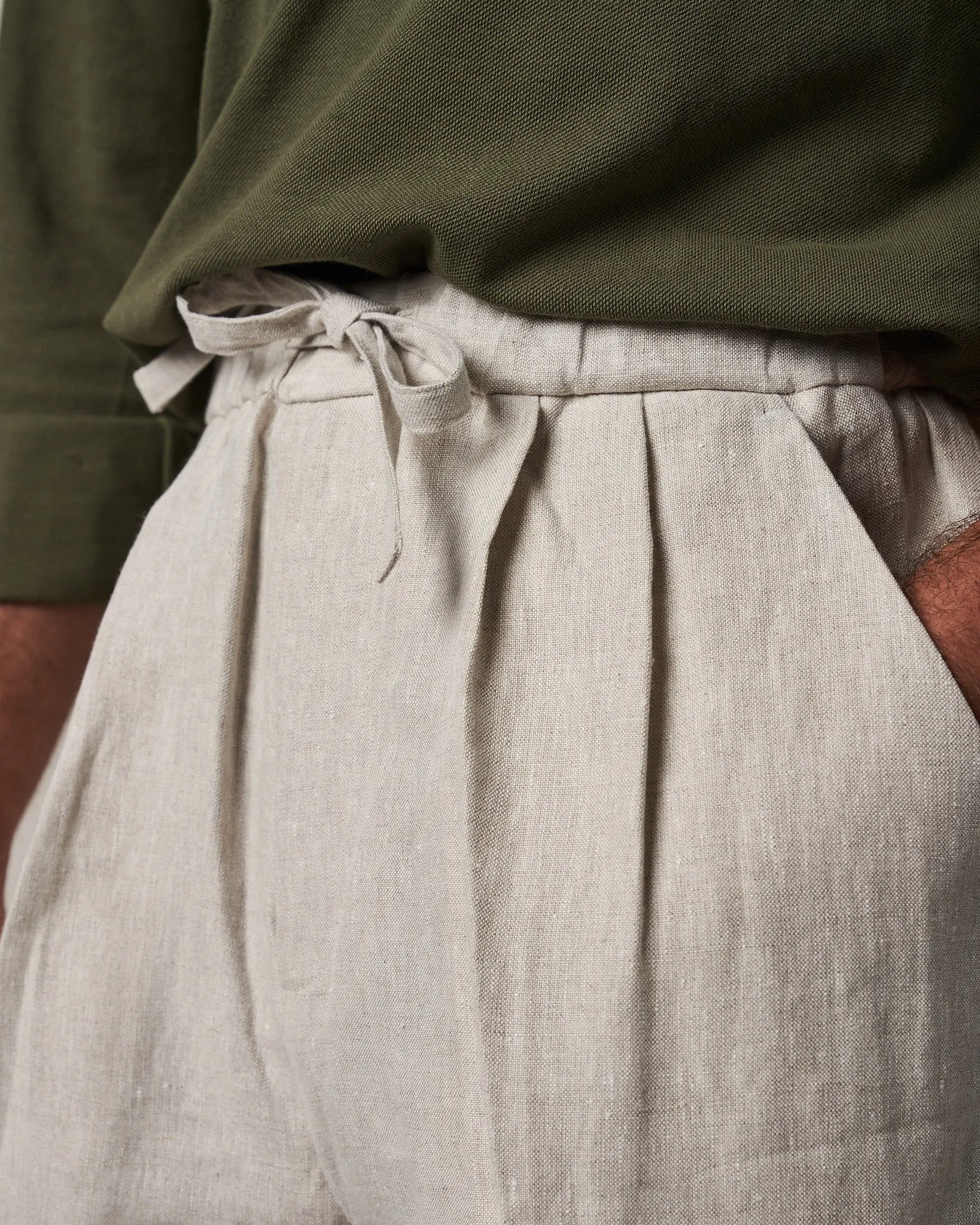 S005 Linen Drawstring Shorts - Stone sold by Informale product image thumbnail 5