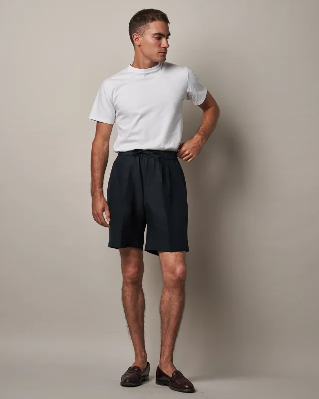 S005 Linen Drawstring Shorts - Navy made by Informale