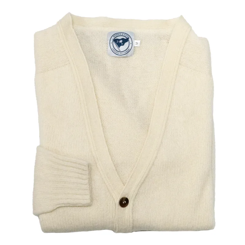 Snow White Scottish Shetland Wool Cardigan sold by Morris and King