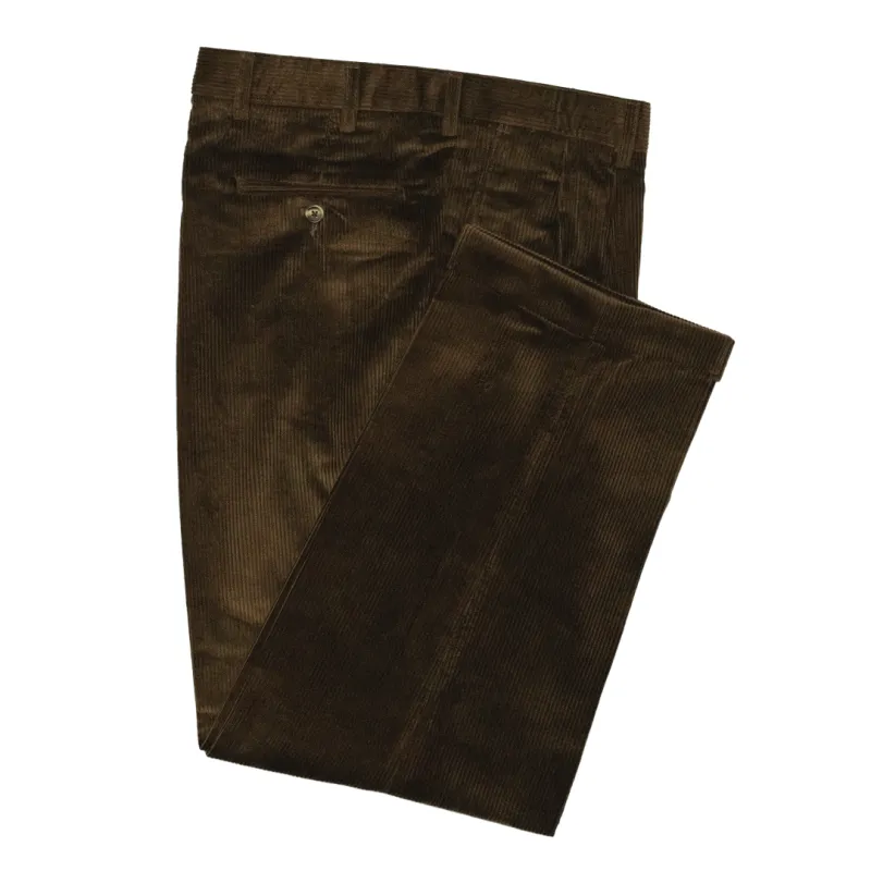 Olive Pleated Italian Corduroy Trousers - Classic Fit made by Morris and King