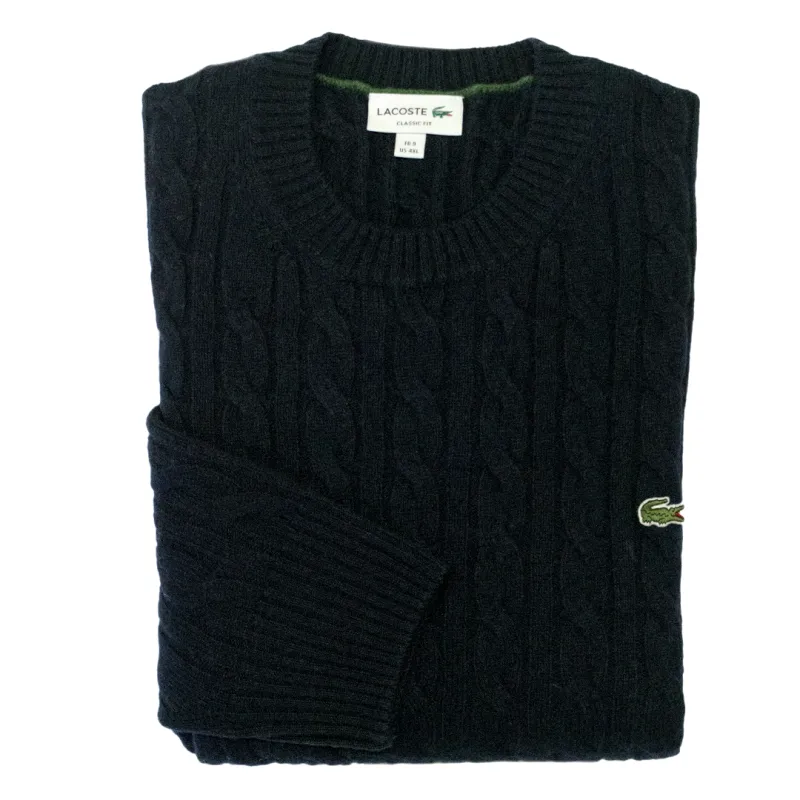 Navy Cable Knit Wool Crew Neck Sweater sold by Morris and King
