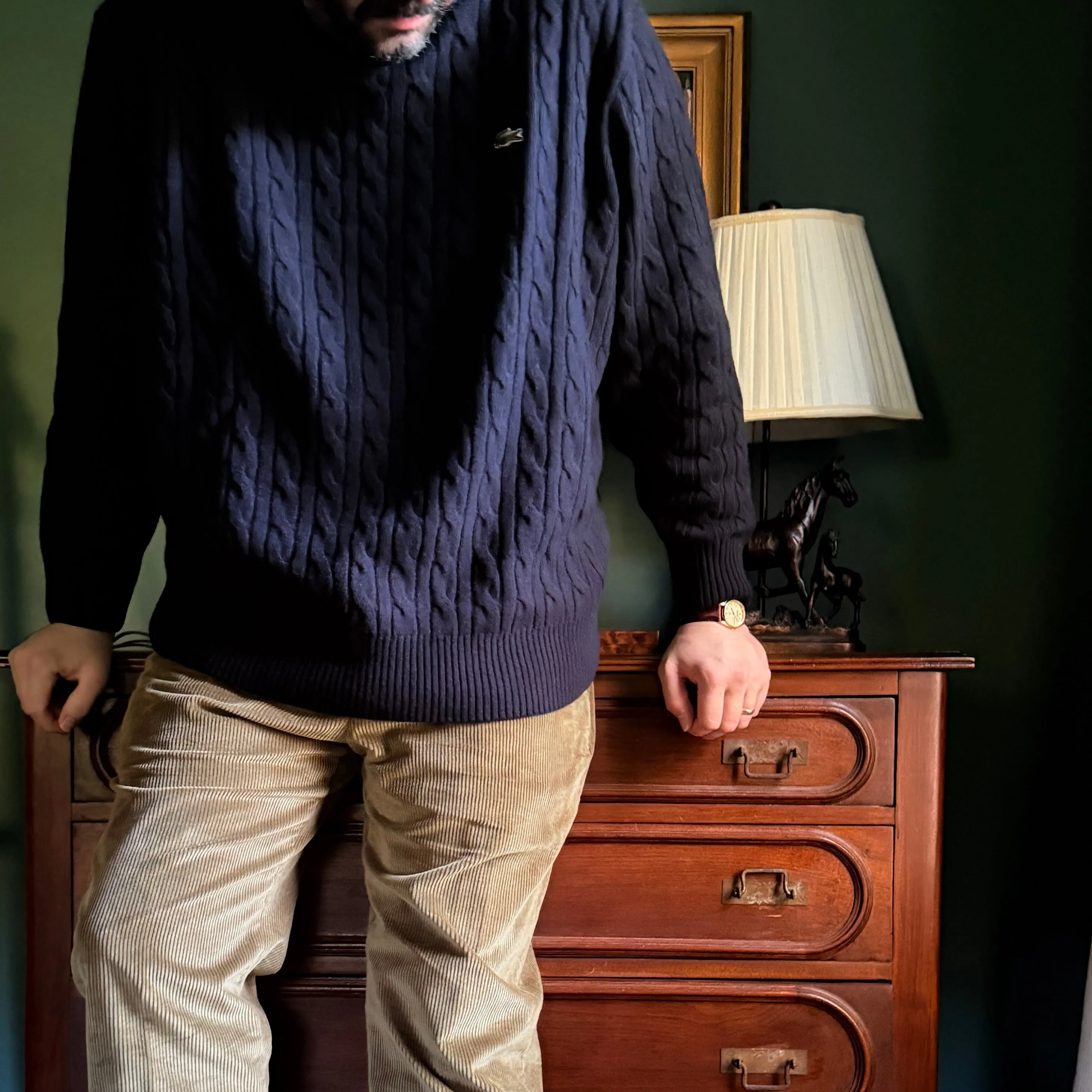 Navy Cable Knit Wool Crew Neck Sweater sold by Morris and King product image thumbnail 4