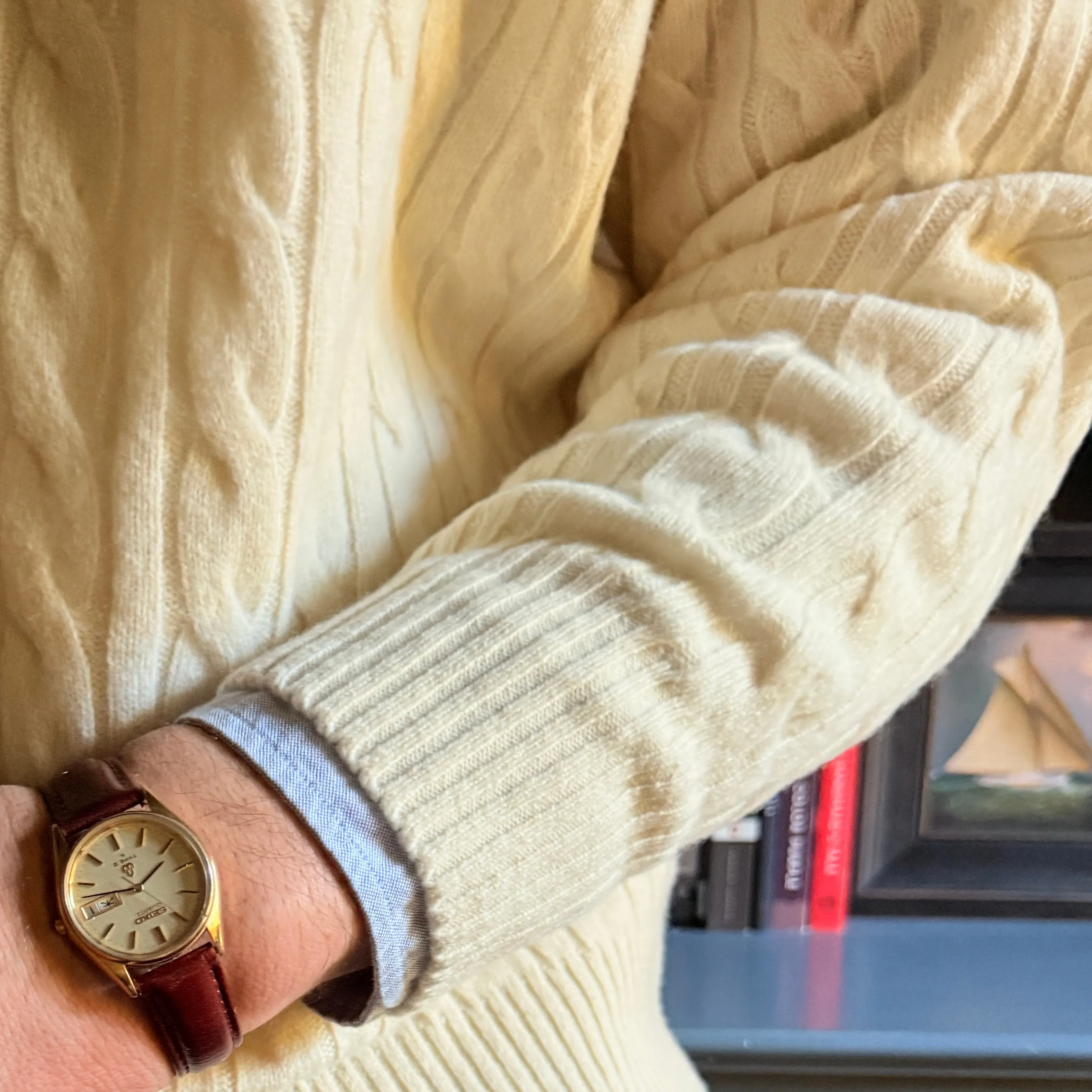 Cream Cable Knit Wool Crew Neck Sweater sold by Morris and King product image thumbnail 5