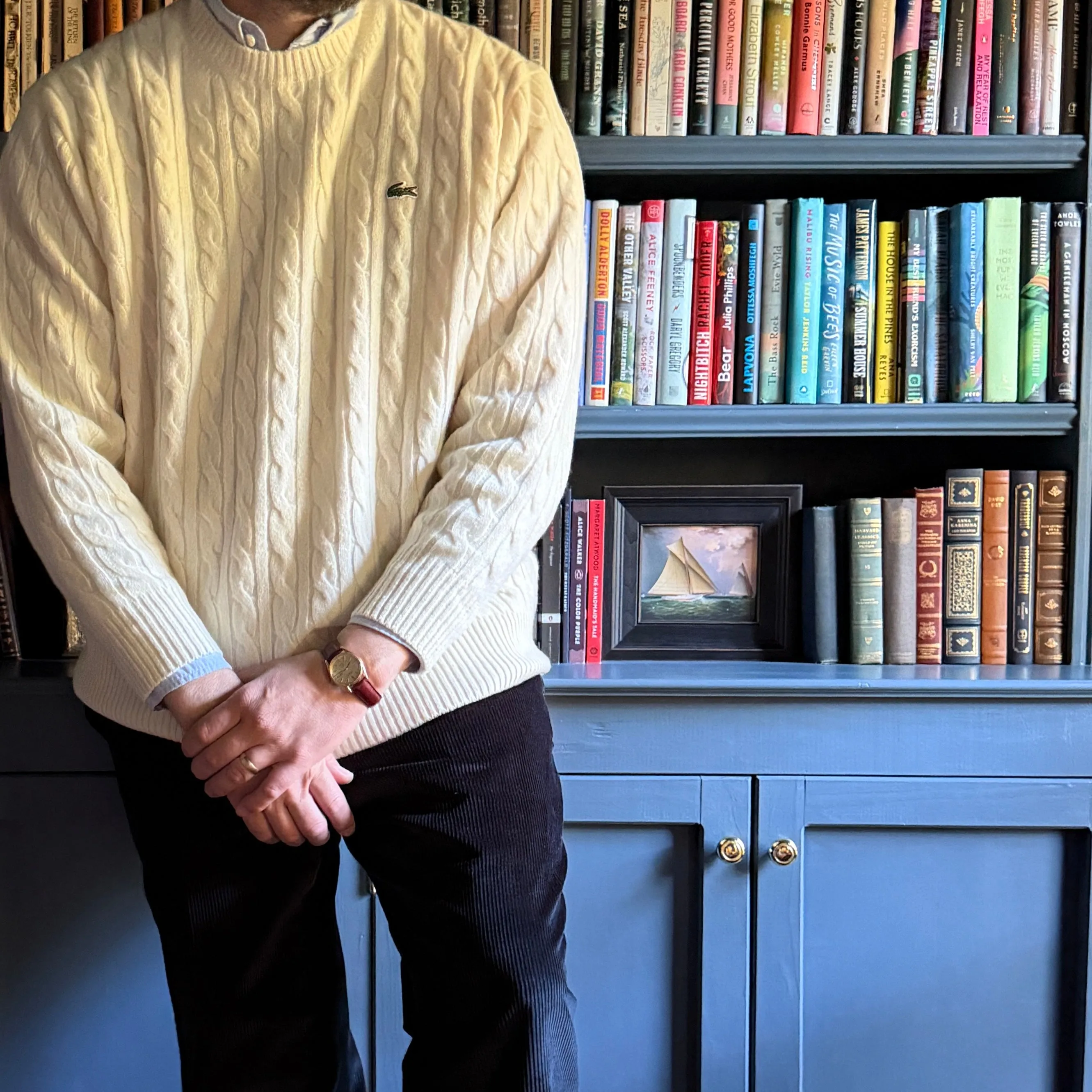 Cream Cable Knit Wool Crew Neck Sweater sold by Morris and King product image thumbnail 4