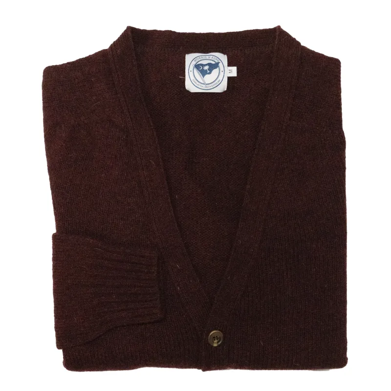 Beetroot Scottish Shetland Wool Cardigan sold by Morris and King