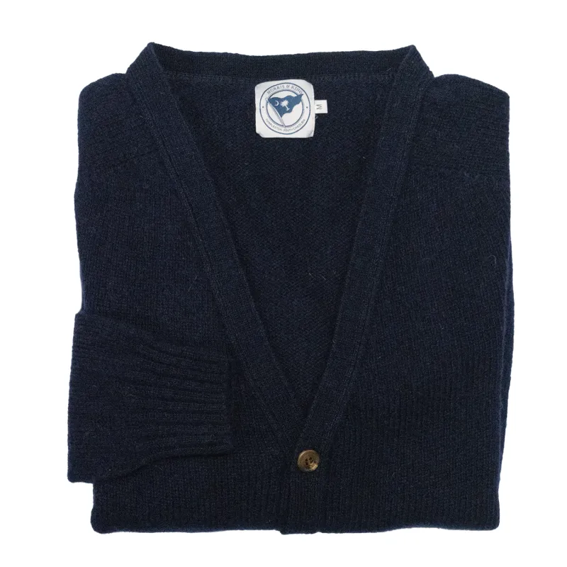 Navy Scottish Shetland Wool Cardigan sold by Morris and King