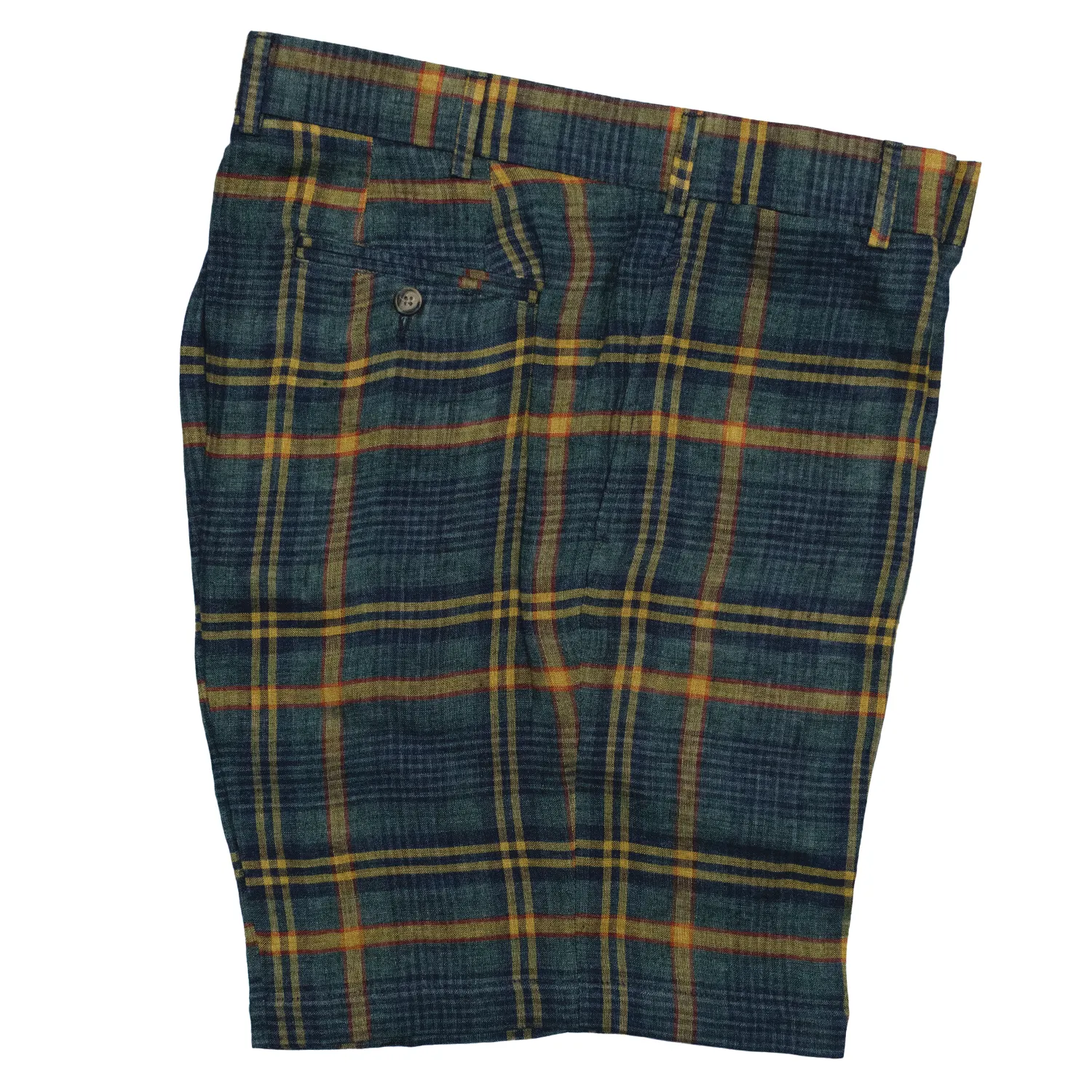 Navy Plaid Linen Shorts - Classic Fit sold by Morris and King