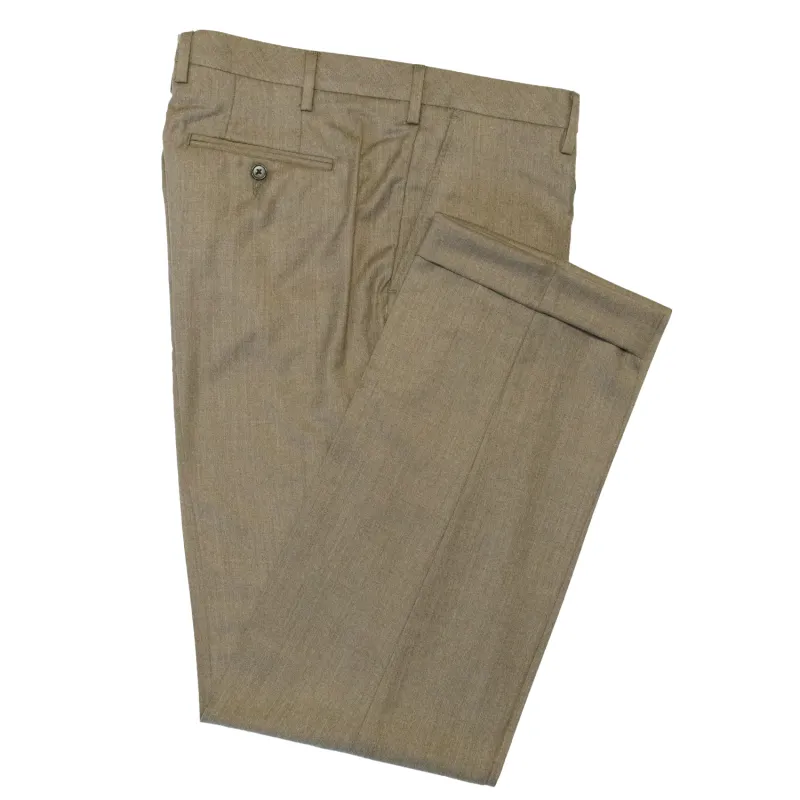 Heather Tan Wool Flannel Trousers - Classic Fit made by Morris and King
