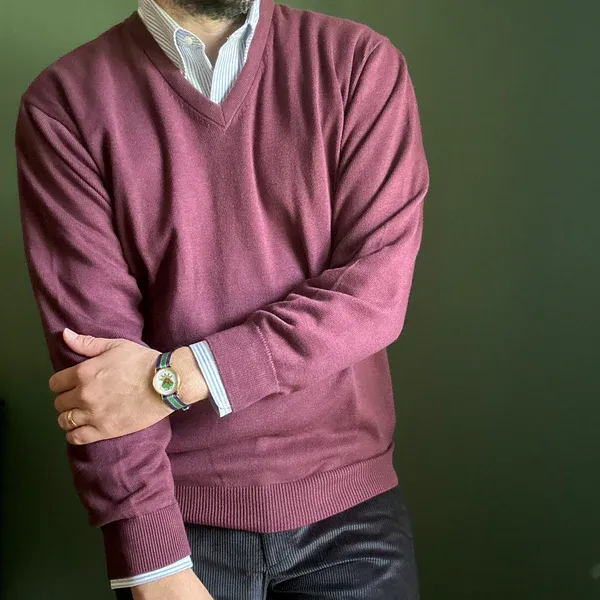 Burgundy V-Neck Sweater sold by Morris and King product image thumbnail 4