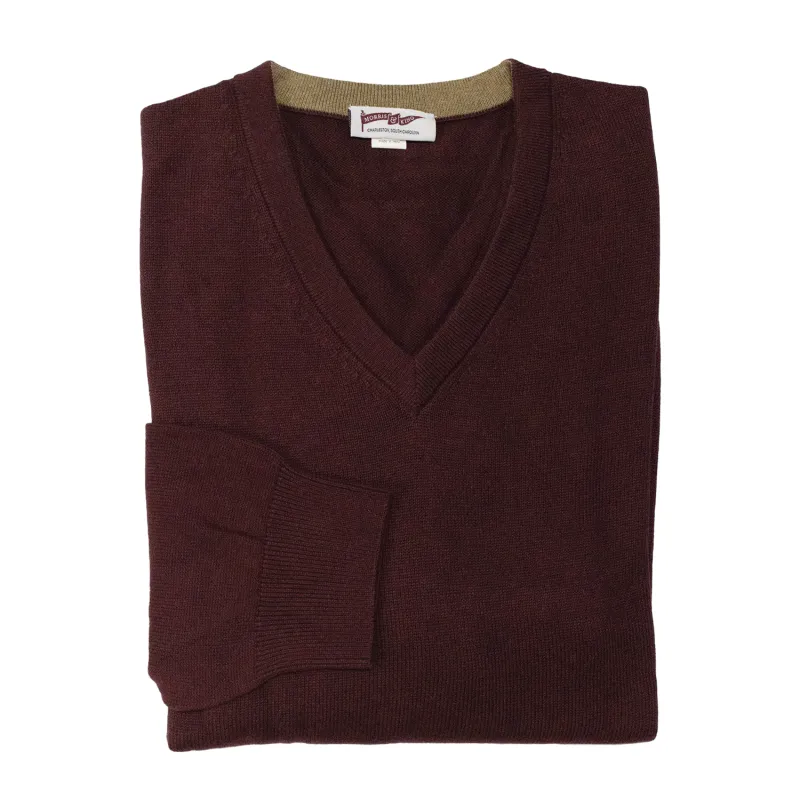 Burgundy V-Neck Sweater sold by Morris and King