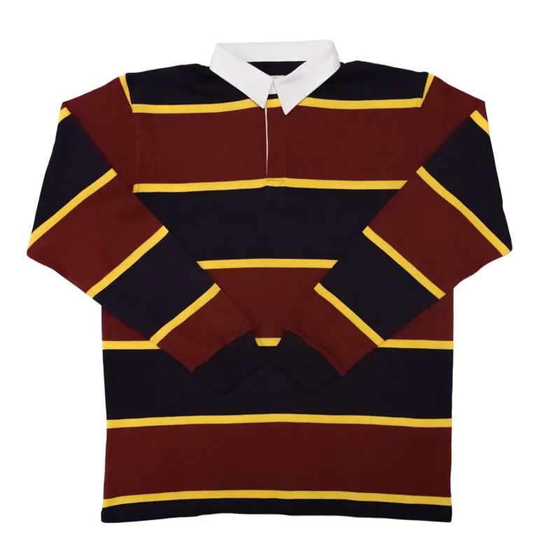 Navy / Red / Gold Stripe Rugby Shirt - Regular Fit sold by Morris and King
