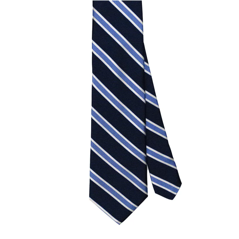 Navy / Blue/ Silver Triple Stripe Repp Tie made by Morris and King