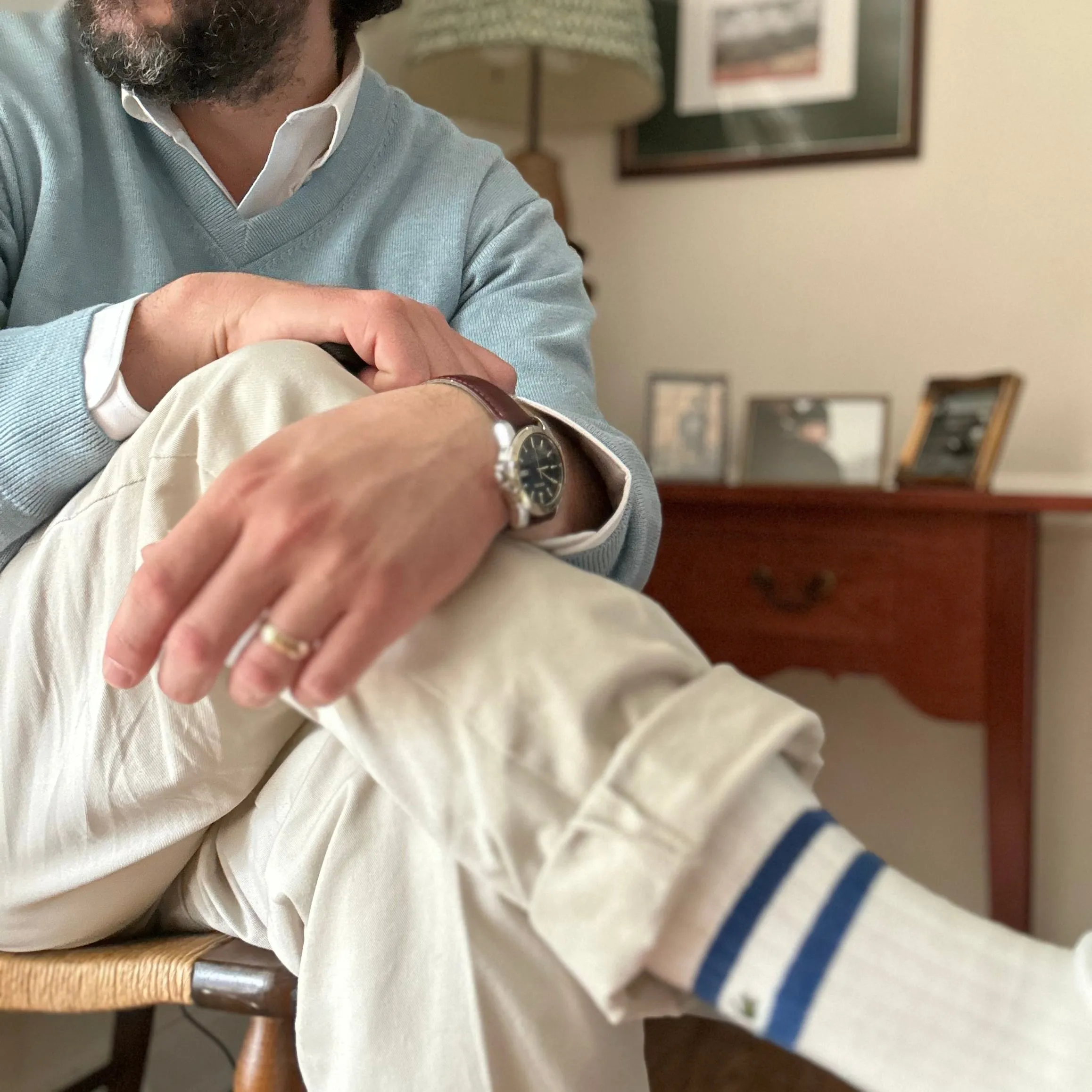 Chambray V-Neck Sweater sold by Morris and King product image thumbnail 3