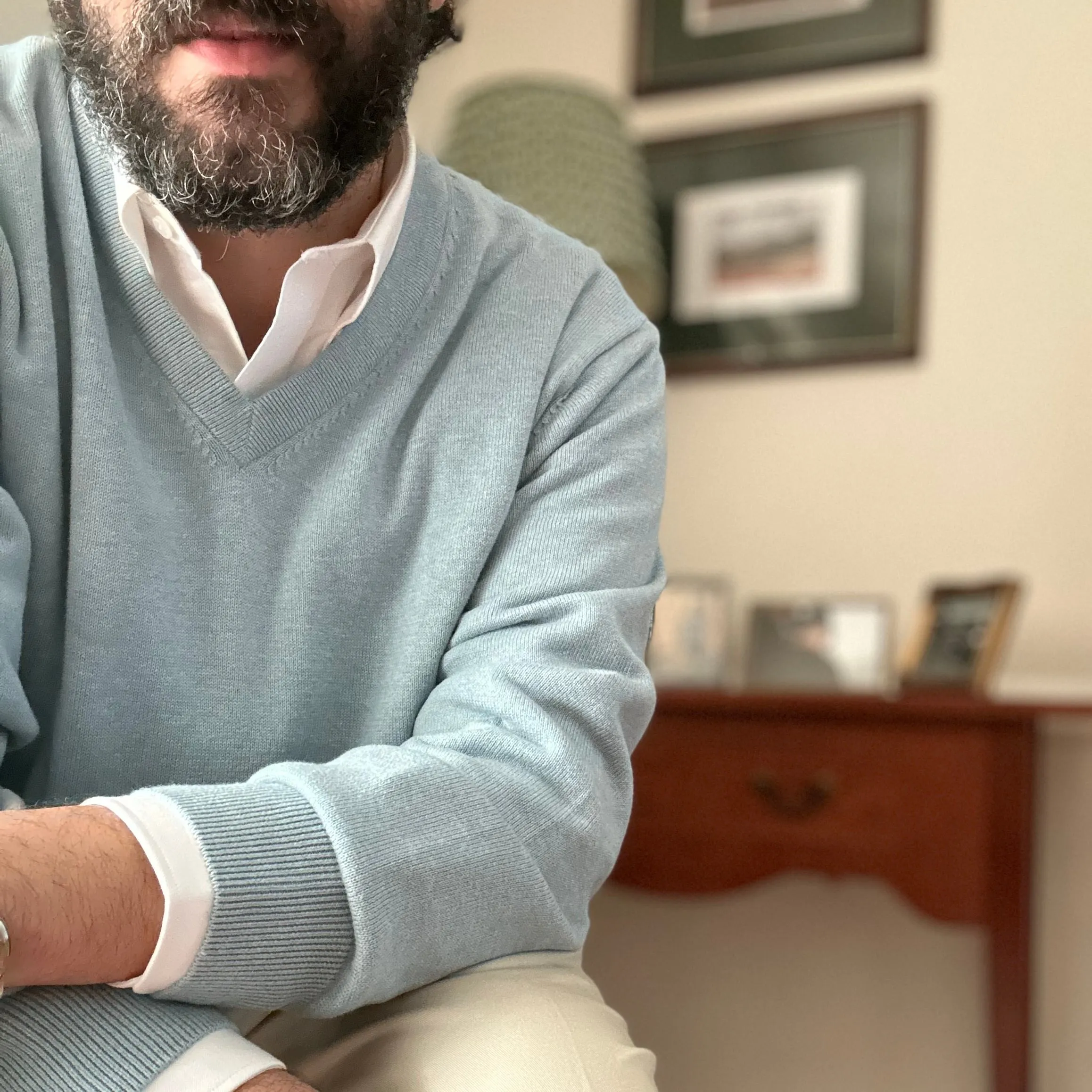 Chambray V-Neck Sweater sold by Morris and King product image thumbnail 2