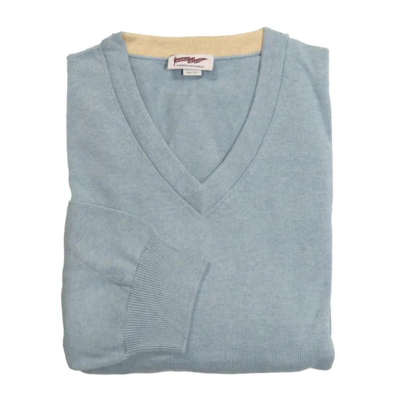 Chambray V-Neck Sweater sold by Morris and King
