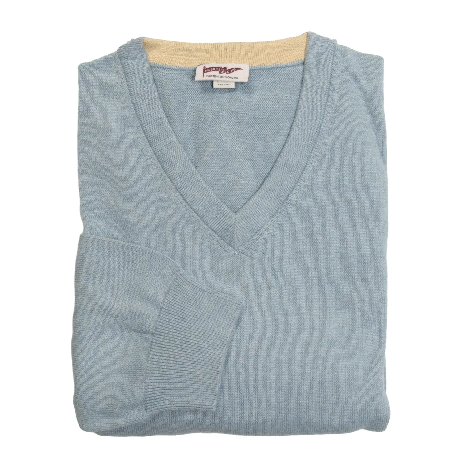 Chambray V-Neck Sweater sold by Morris and King