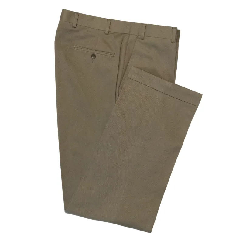 Olive Cotton Twill Trousers - Classic Fit sold by Morris and King