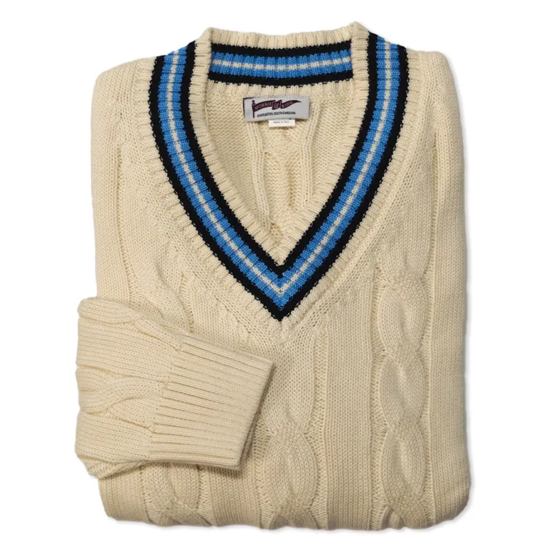 Cream / Navy / Light Blue Classic Cricket Sweater made by Morris and King