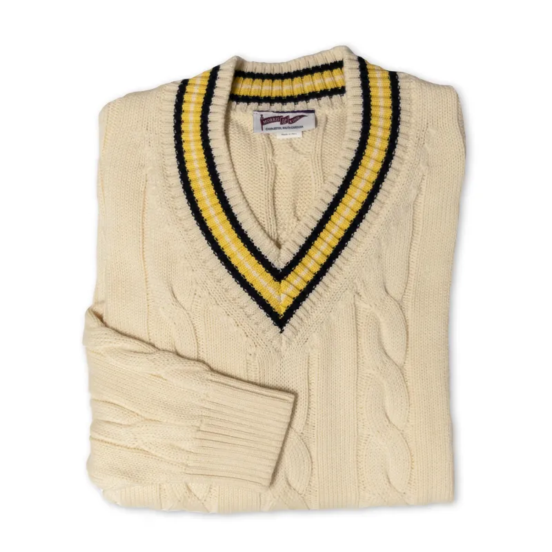 Cream / Navy / Yellow Classic Cricket Sweater sold by Morris and King
