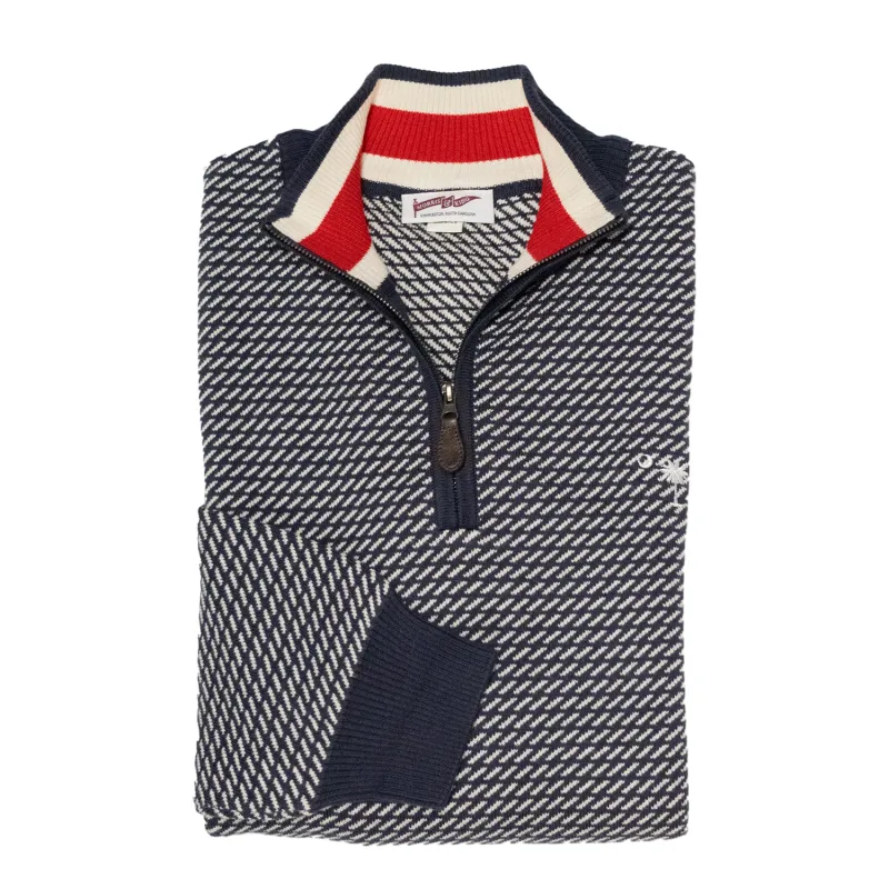 Navy Birdseye Quarter Zip Sweater sold by Morris and King