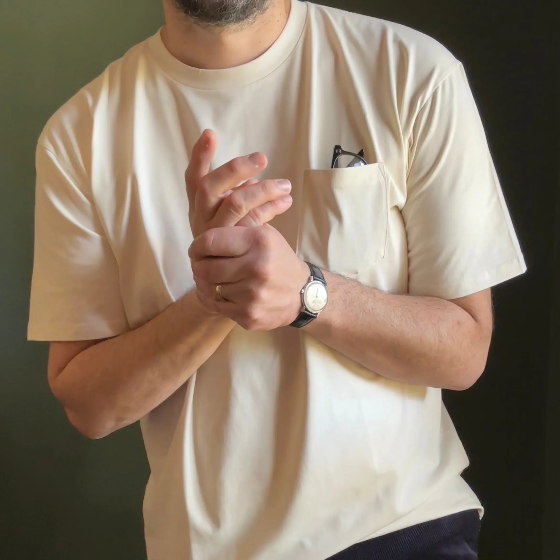 Ecru Combed Cotton Pocket T-Shirt (SS25) sold by Morris and King product image thumbnail 3