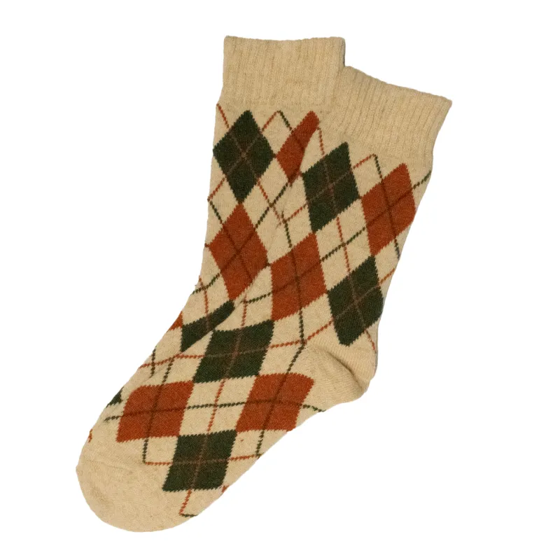 Oatmeal / Terracotta Mid-Weight Argyle Socks (SS24) sold by Morris and King