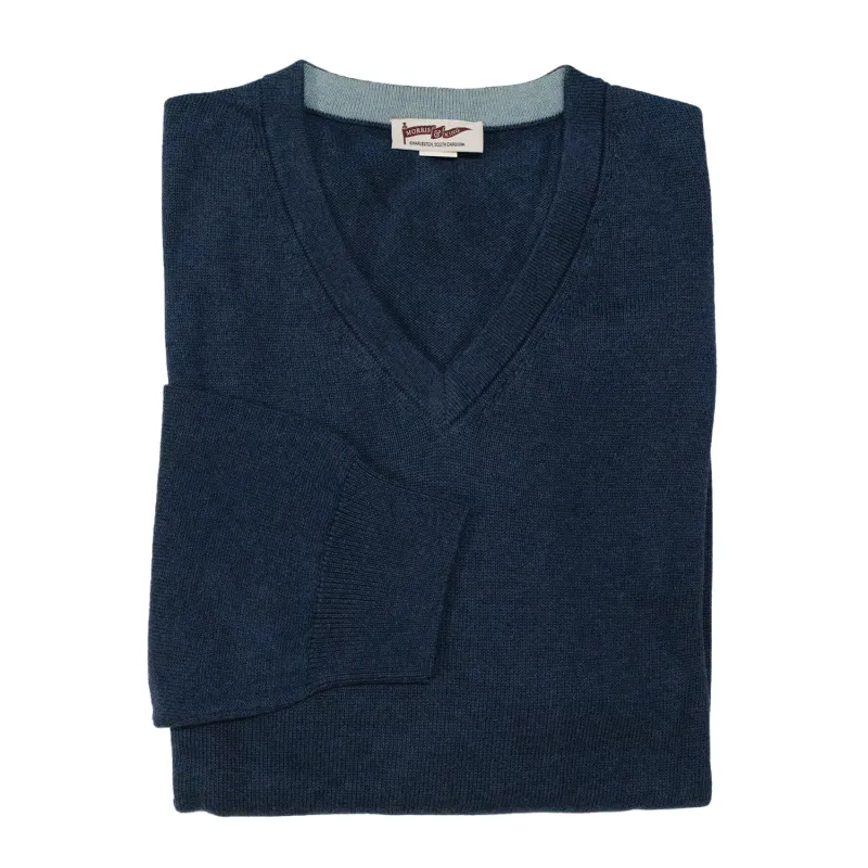 Dark Blue V-Neck Sweater (FW24) sold by Morris and King