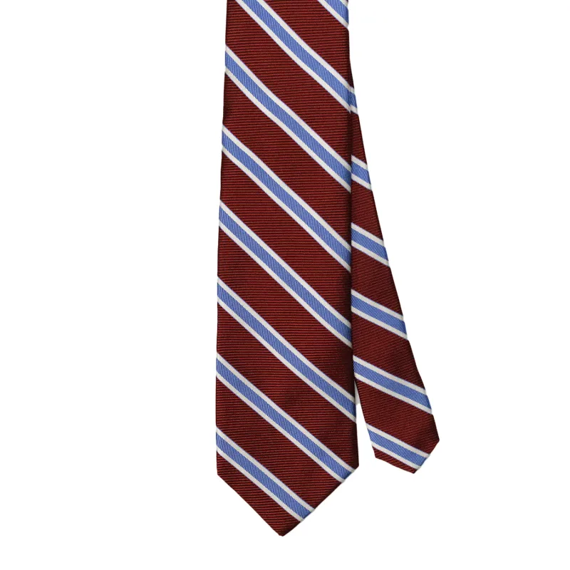 Burgundy / Blue/ Silver Triple Stripe Repp Tie made by Morris and King