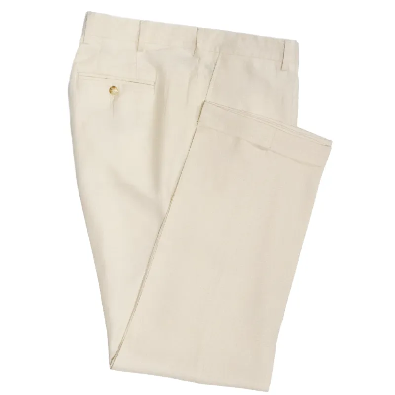 Cream Linen Trousers - Classic Fit sold by Morris and King