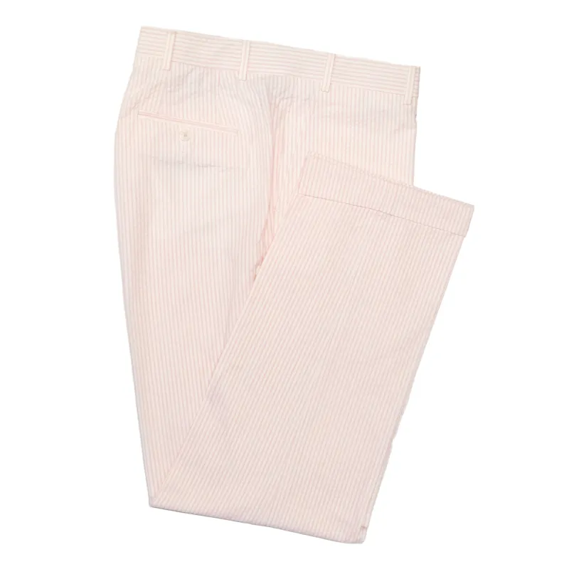 Pink / White Seersucker Trousers - Classic Fit made by Morris and King