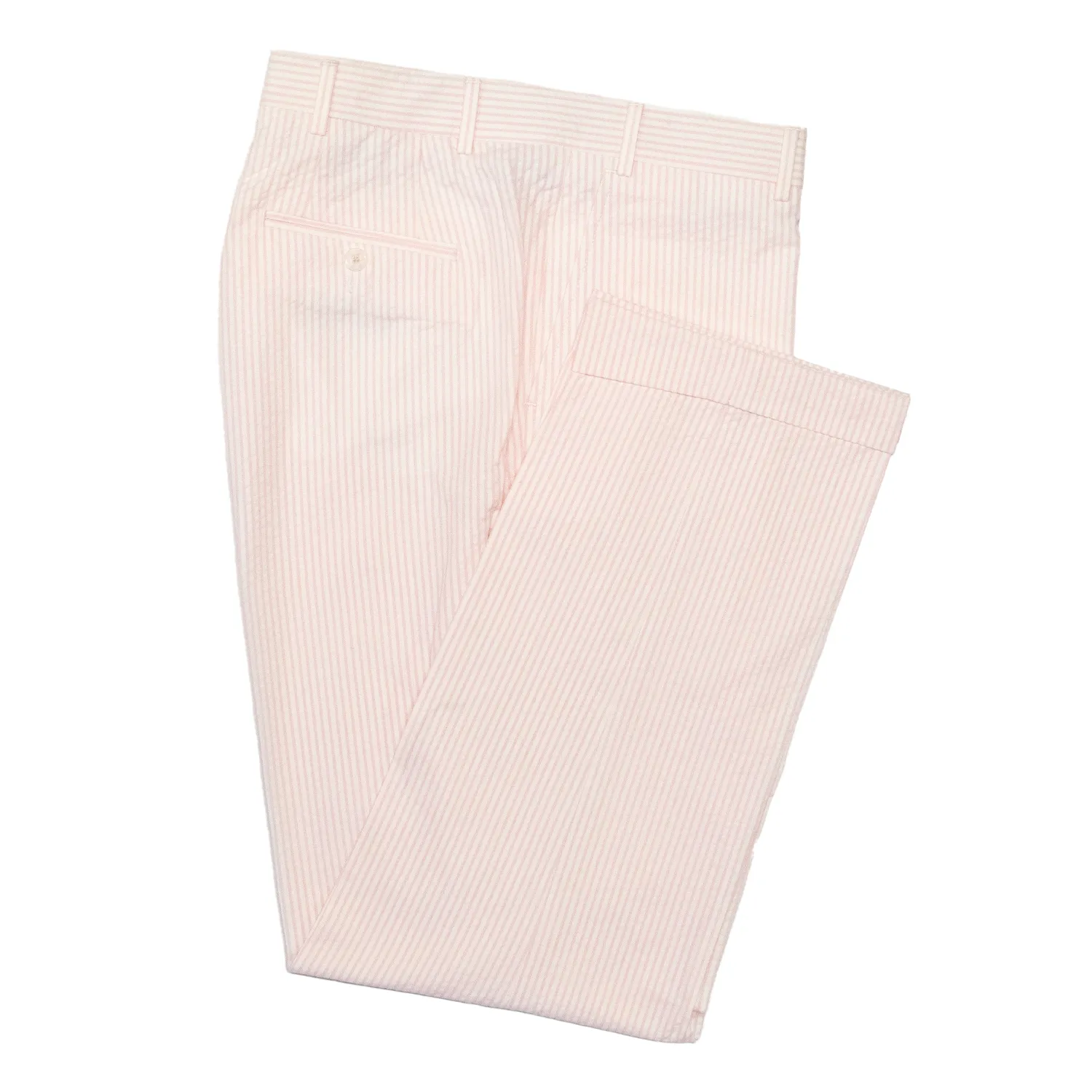 Pink / White Seersucker Trousers - Classic Fit sold by Morris and King