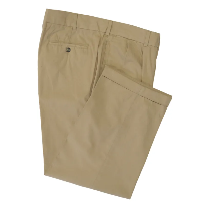 Khaki Pleated Lightweight Poplin Pants - Classic Fit sold by Morris and King