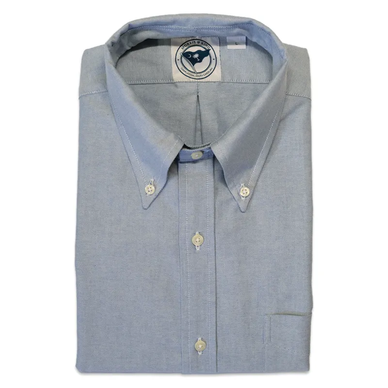 Blue Six Button Oxford Button Down Shirt - Traditional Fit made by Morris and King