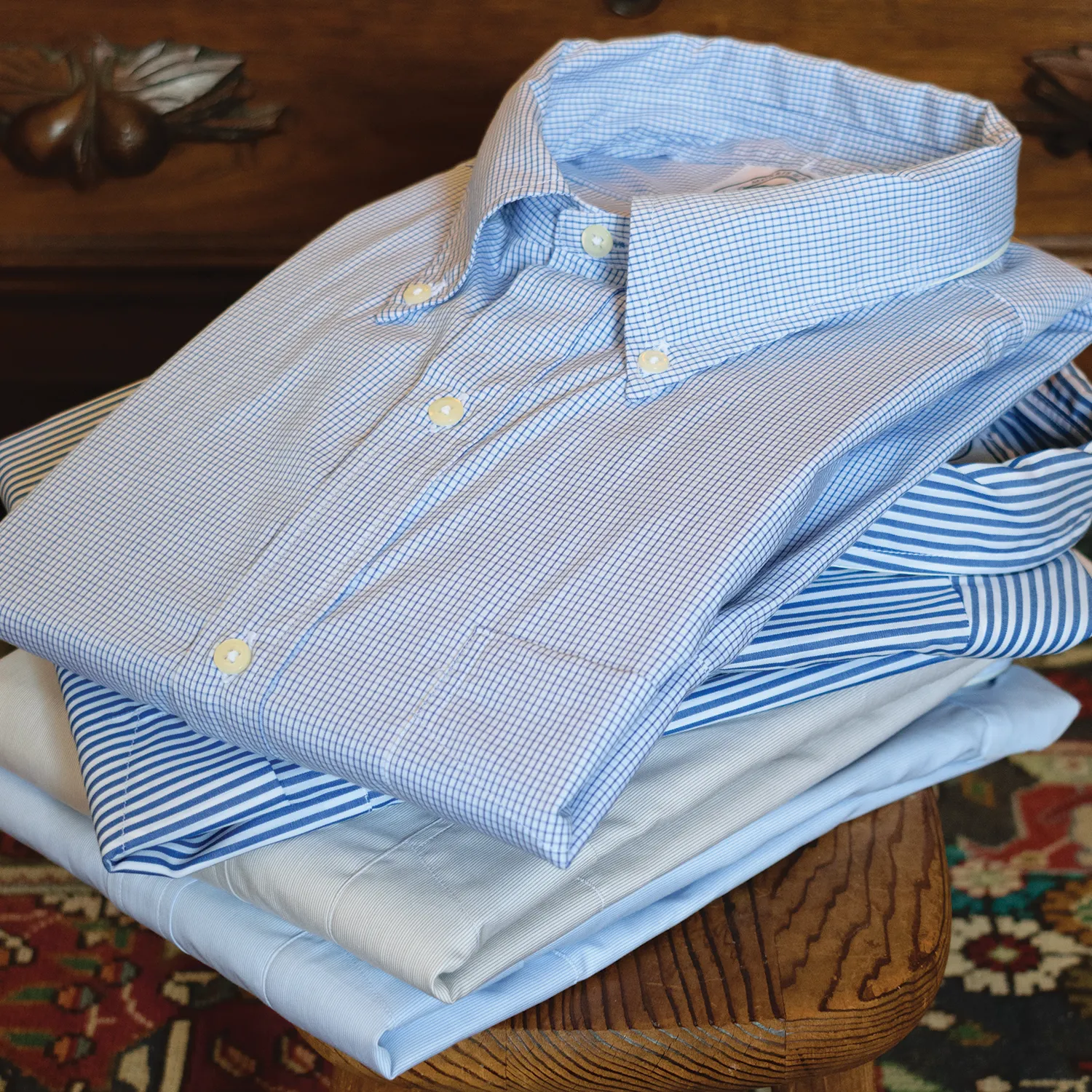 Blue Micro Check Button Down Shirt - Made To Order sold by Morris and King product image thumbnail 3