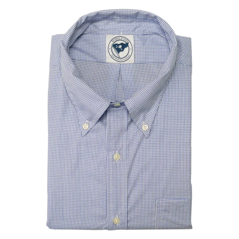 Blue Micro Check Button Down Shirt - Made To Order made by Morris and King