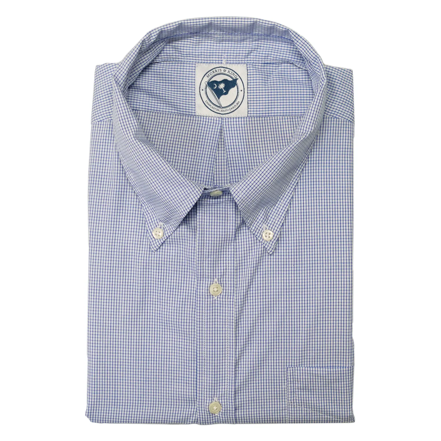 Blue Micro Check Button Down Shirt - Made To Order sold by Morris and King