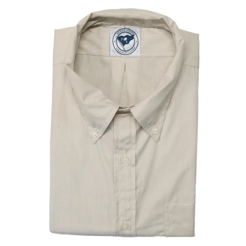 Beige Mini Stripe Button Down Shirt - Made To Order made by Morris and King