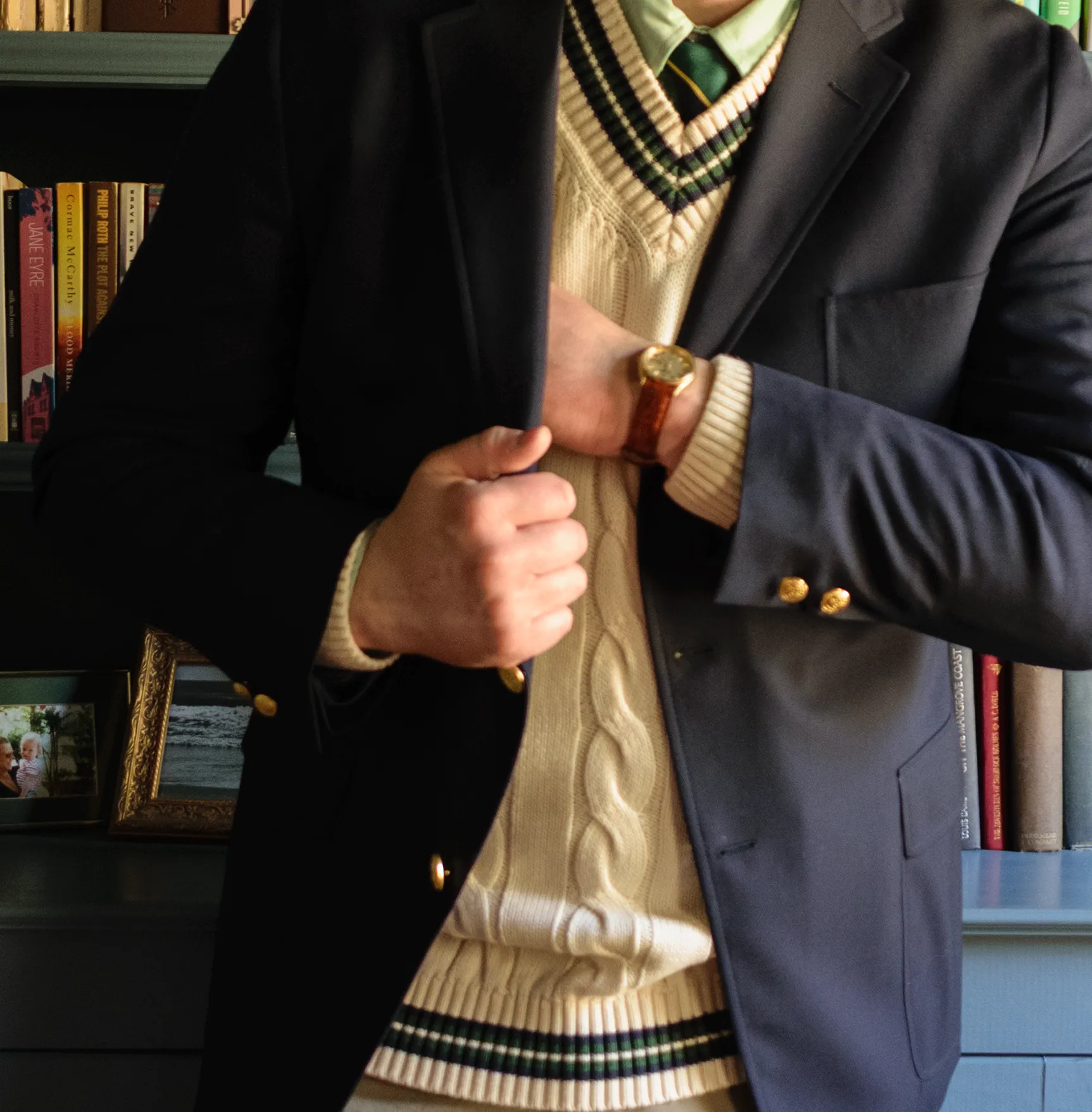 Cream / Navy / Dark Green Classic Cricket Sweater sold by Morris and King product image thumbnail 4