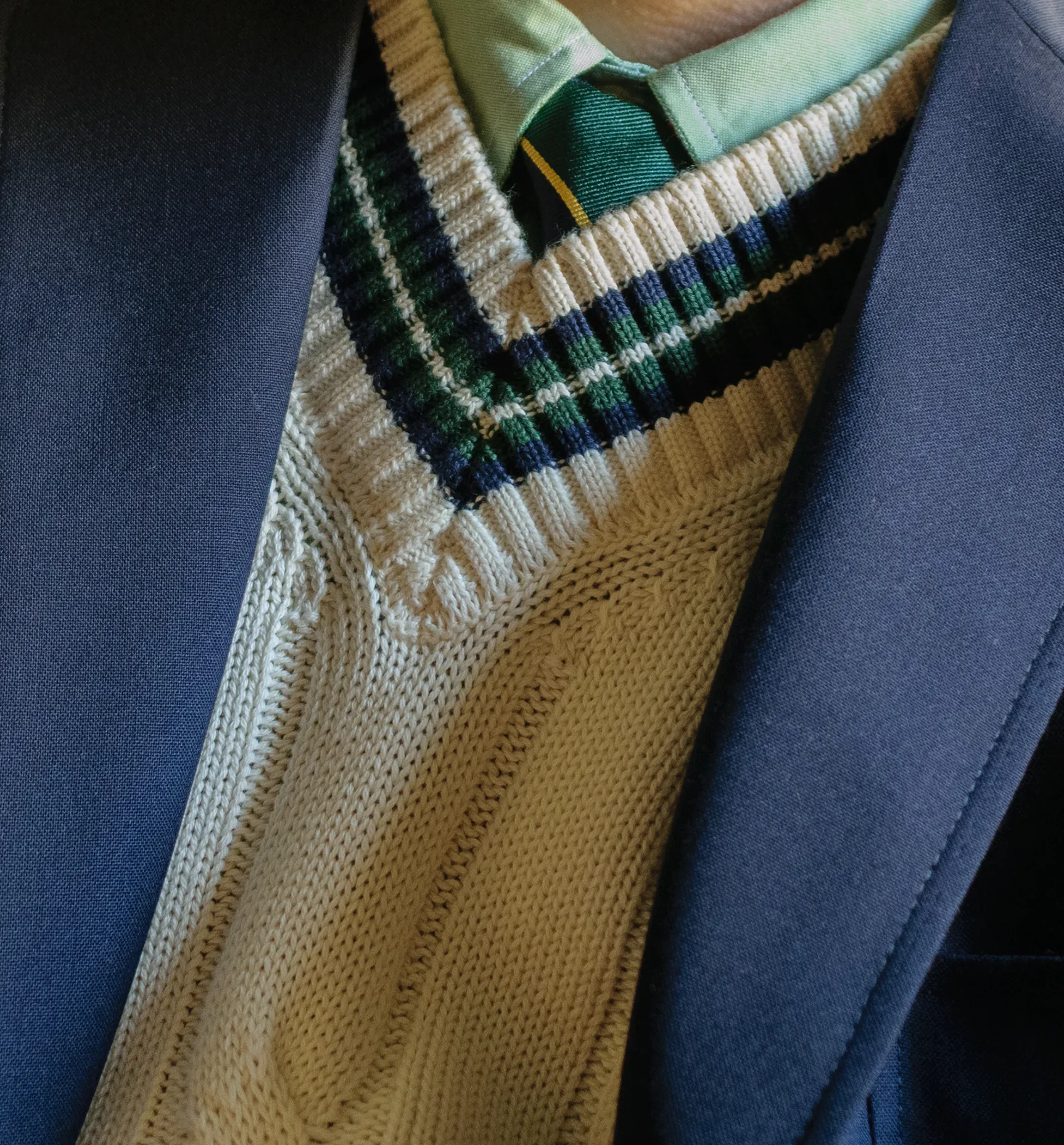 Cream / Navy / Dark Green Classic Cricket Sweater sold by Morris and King product image thumbnail 3
