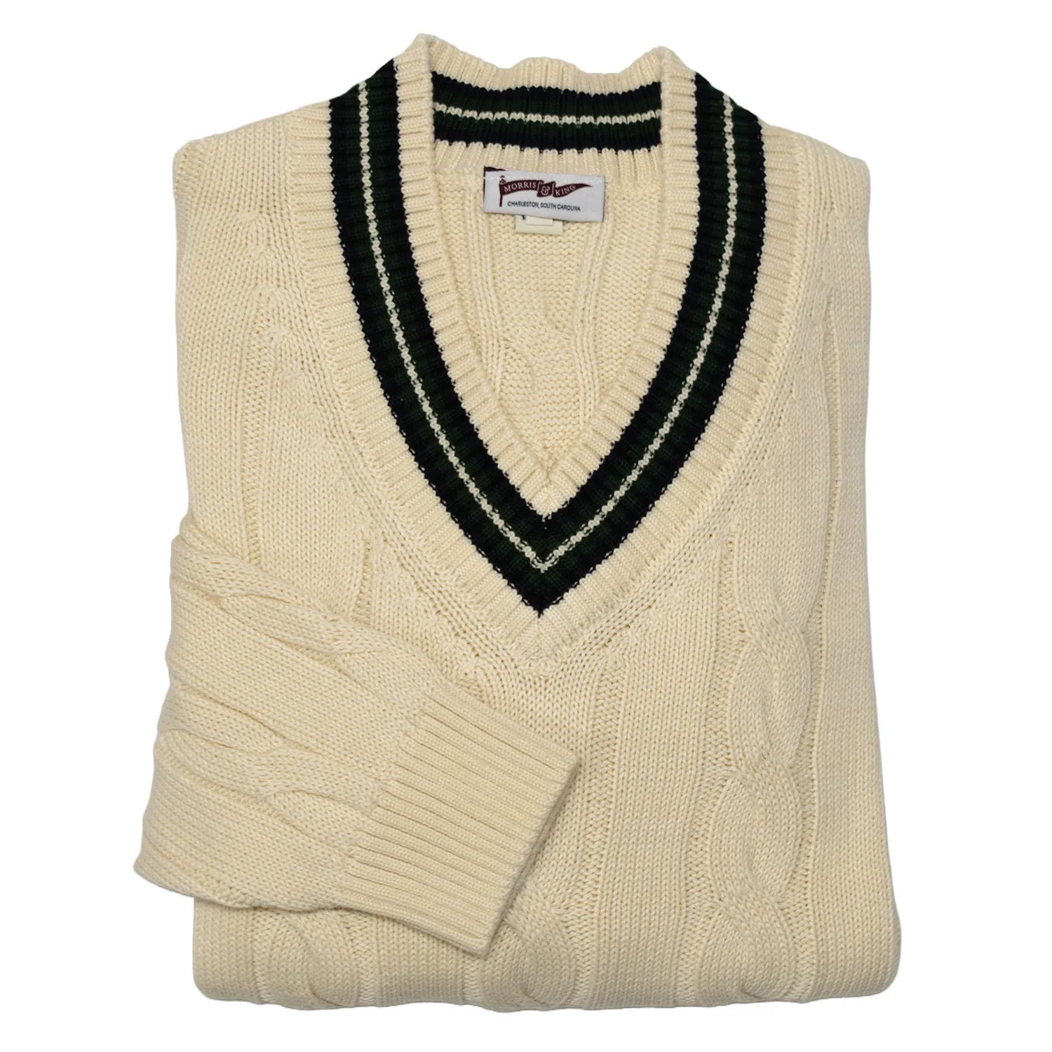 Cream / Navy / Dark Green Classic Cricket Sweater sold by Morris and King